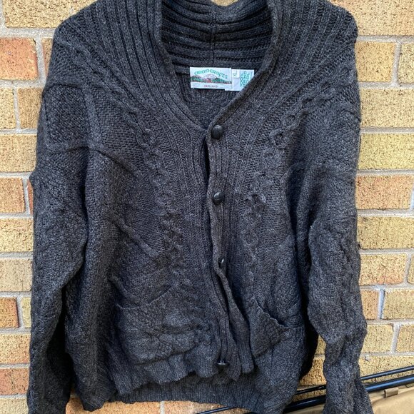 Aran Crafts Merino Wool Cable Knit Cardigan Sweater Gray XL MADE IN IRELAND - Picture 10 of 10